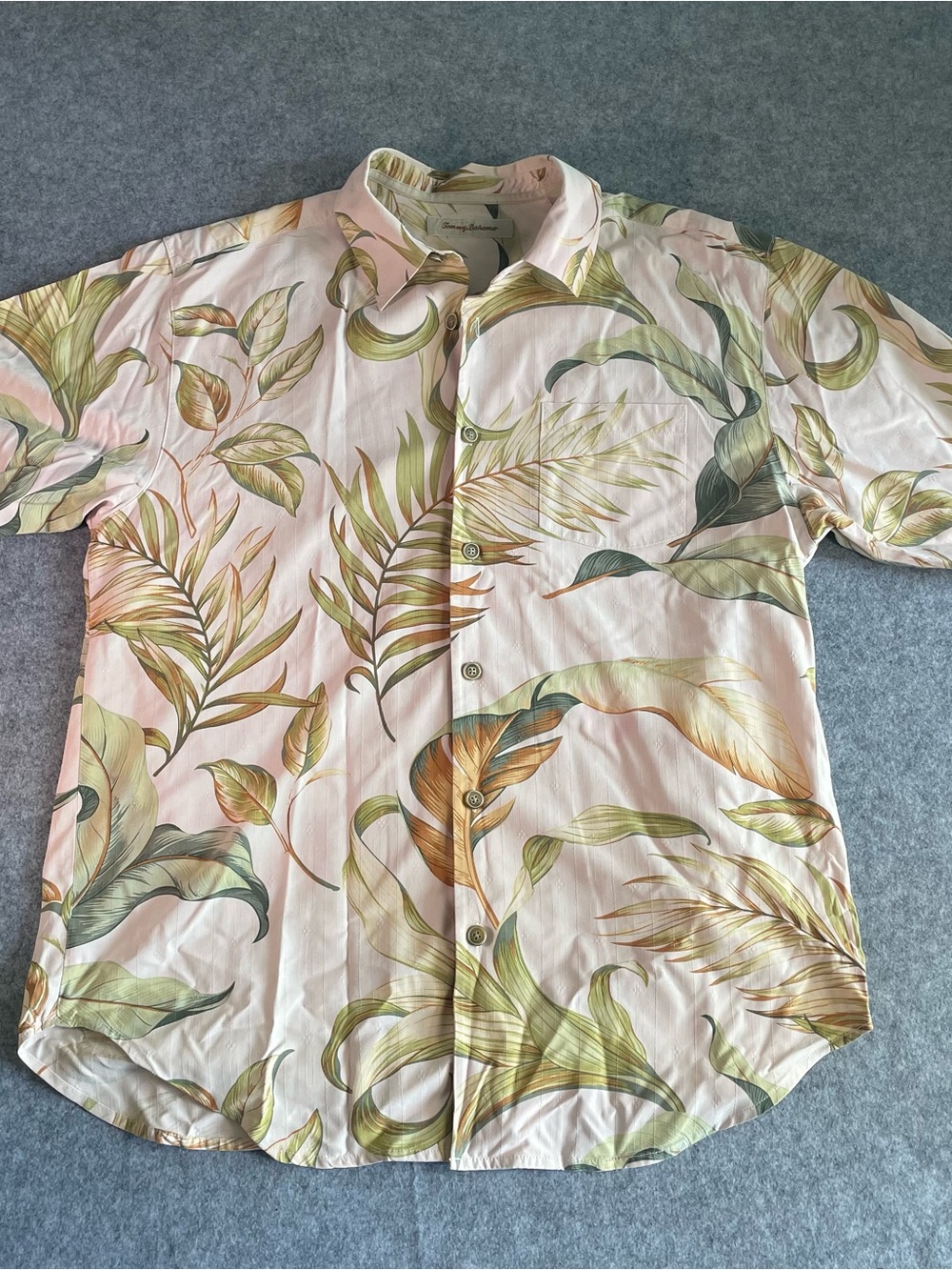 Tommy Bahama Cream Tropical Leaf Short-Sleeve Button-Down